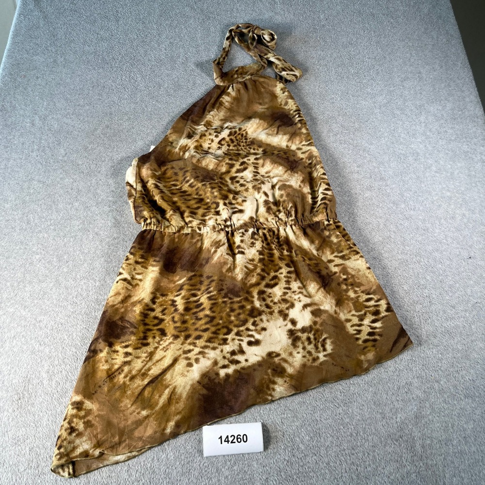 NWT Ecote Mini Dress Womens Large Brown Delphone Leopard Asymmetric Halter Neck